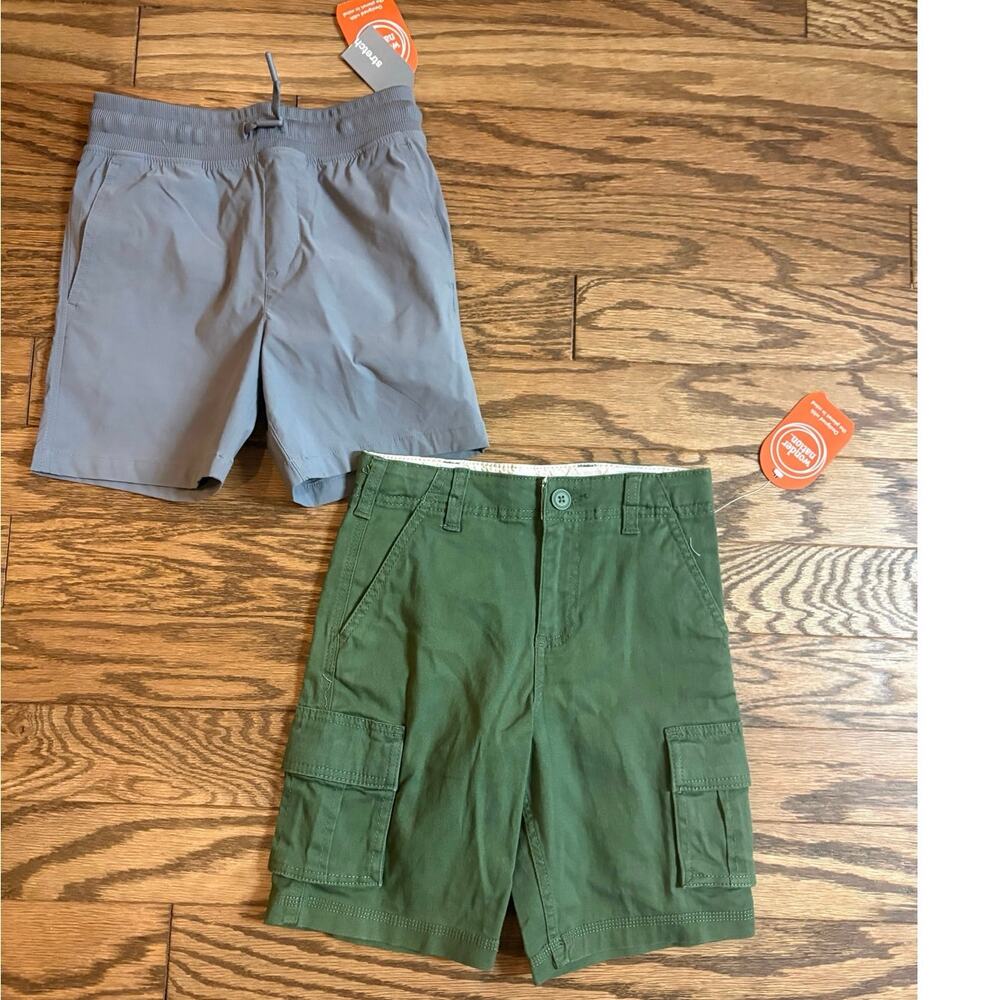 Wonder Nation Boys Shorts Lot 2 Cargo & Stretch Pull-On‎ Gray Green Size 6/7 NWT